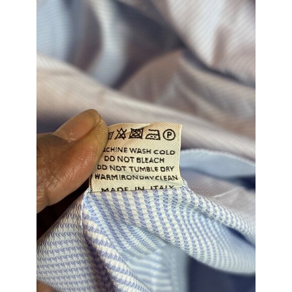 Canali Mens Dress Shirt Size 42 16.5 Blue & White Houndstooth Cotton Made In Ita - Picture 12 of 12